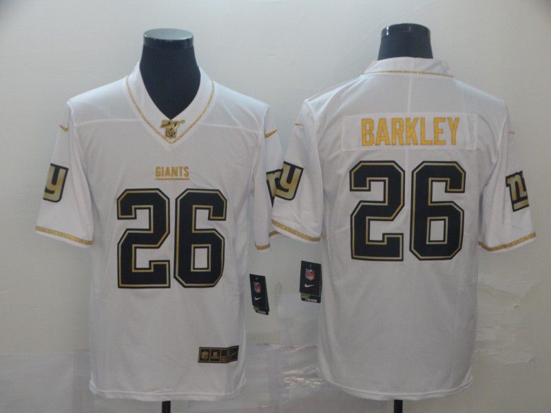 Men New York Giants #26 Barkley White Retro gold character Nike NFL Jerseys